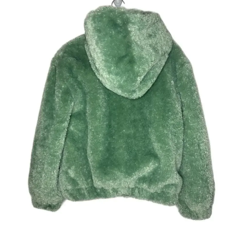 NWT Urban Outfitters Sz XS Mint Green Hooded Faux Fur Teddy Jacket (1602) - Picture 2 of 7